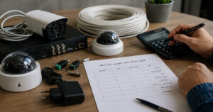 برآورد هزینه نصب دوربین مداربسته شامل دوربین، دستگاه ضبط، کابل و اتصالات روی میز کار